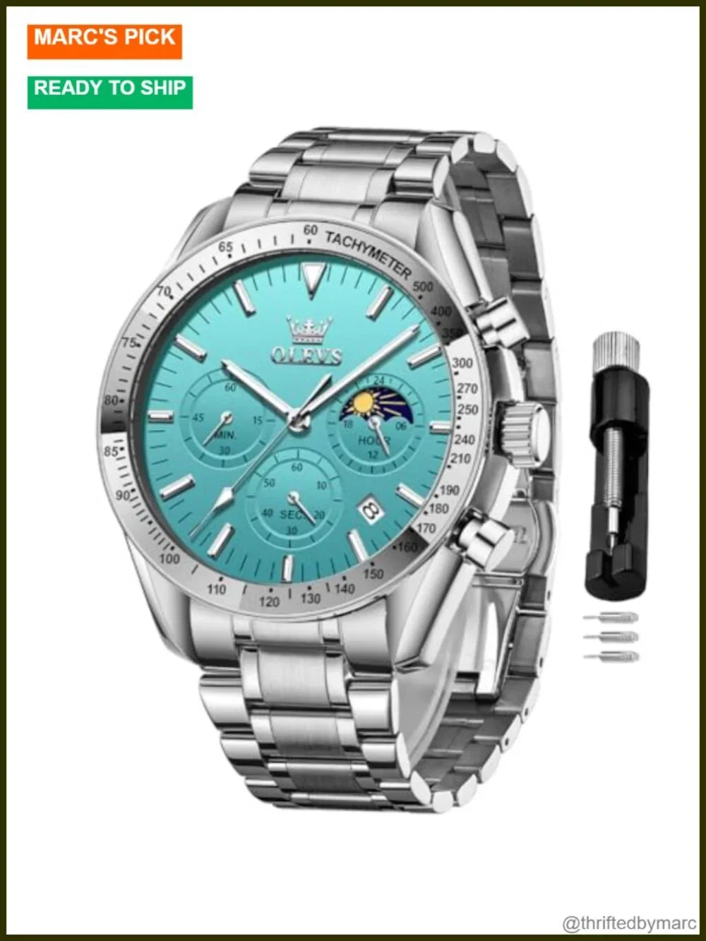 Men's Luxury Diamond Calendar Stainless Steel Business Dress Waterproof